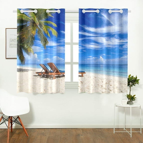 CADecor Sea Beach Ocean View Window Treatment Panel Curtains Window Curtain Kitchen Curtain,Two Piece 26x39 Inches