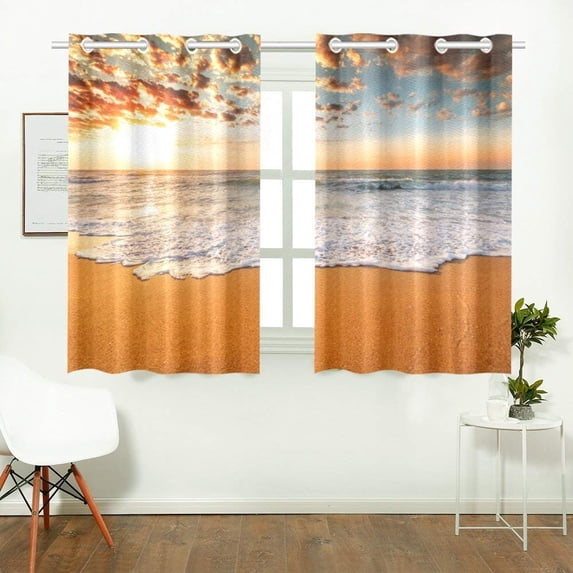 CADecor Sea Beach Ocean View Window Treatment Panel Curtains Window Curtain Kitchen Curtain,Two Piece 26x39 Inches