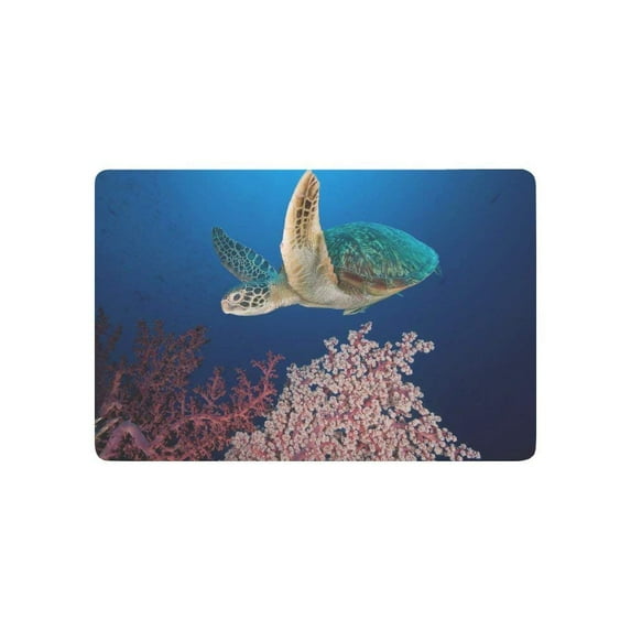 CADecor Sea Turtle Door Mat Home Decor, Coral Reef Indoor Outdoor Entrance Doormat 23.6x15.7 Inches