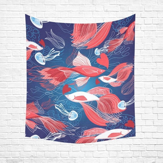 CADecor Seamless Bright Pattern Lovers Red Fish On A Blue Home Decor Tapestry Wall Art Wall Tapestry 51x60 Inches