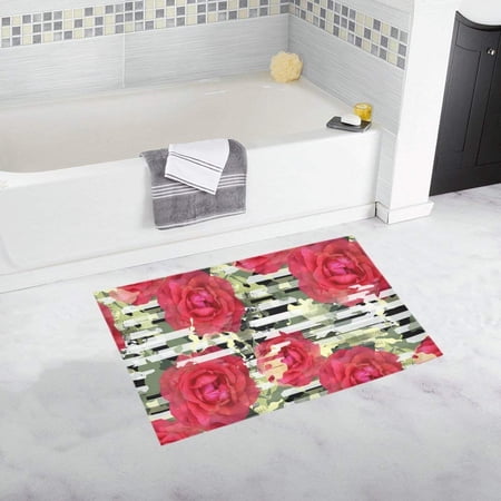 CADecor Seamless Pattern Floral Camouflage Striped Backgro Non-Slip Bath Mat Rug Bath Doormat Floor Rug 30x18 inches