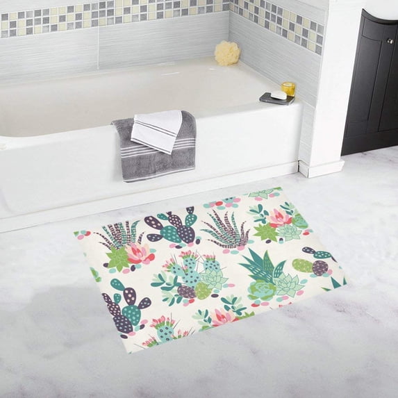 CADecor Seamless Pattern With Succulents And Cactuses Non-Slip Bath Mat Rug Bath Doormat Floor Rug 30x18 inches