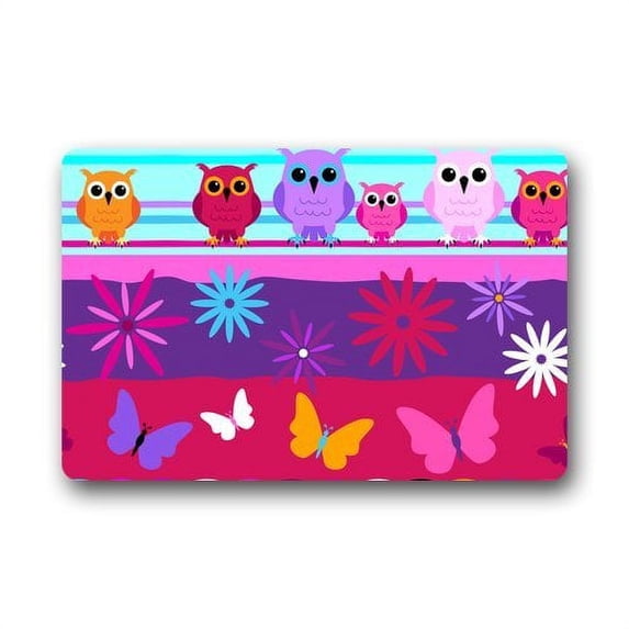 CADecor Seamless Pattern with Colorful Owl Flower and Butterfly Doormat Mat 23.6x15.7 inches