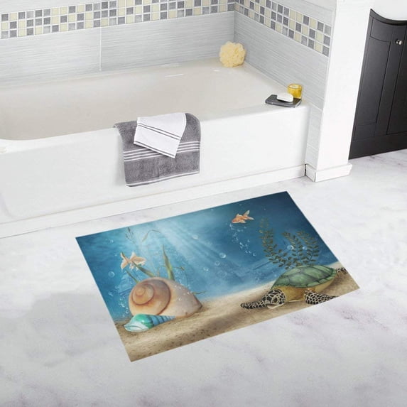 CADecor Shells, Fish, And Sea Turtle Non-Slip Bath Mat Rug Bath Doormat Floor Rug 30x18 inches