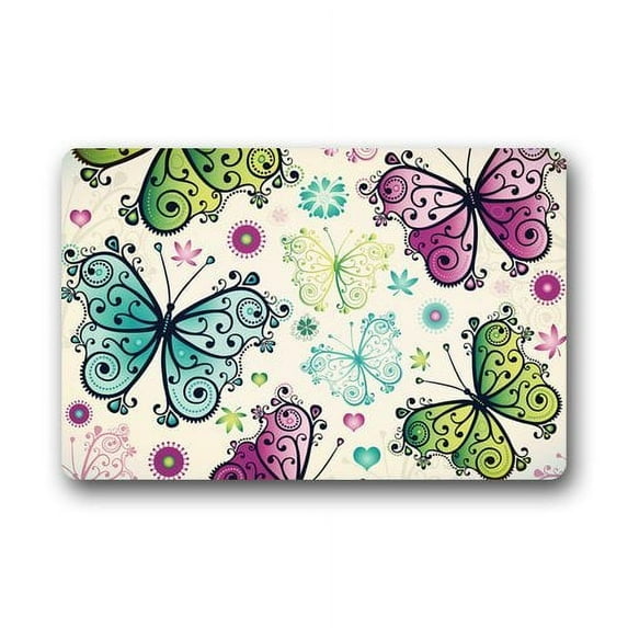 CADecor Simple and Nature Butterflies, Flowers and Hearts Doormat Mat 23.6x15.7 inches