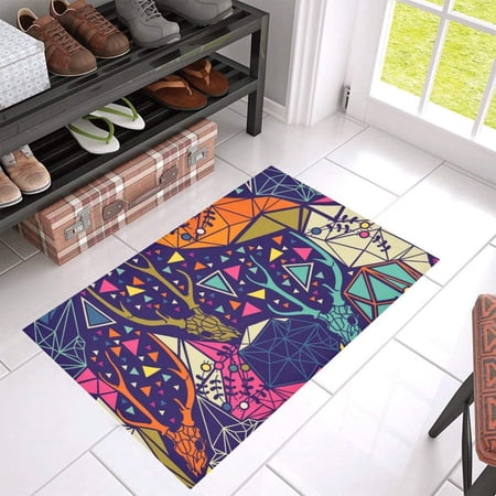 CADecor Skull With Floral And Polygonal Ornament Non-Slip Bath Mat Rug Bath Doormat Floor Rug 30x18 inches