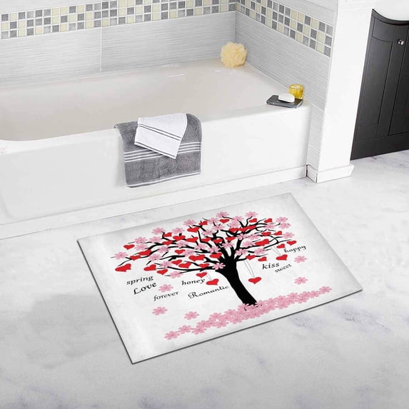 CADecor Spring Tree of Love with Hearts in Boho Style, Image for Valentine Day Bath Rug Bathroom Mat Doormat 30x18 inches