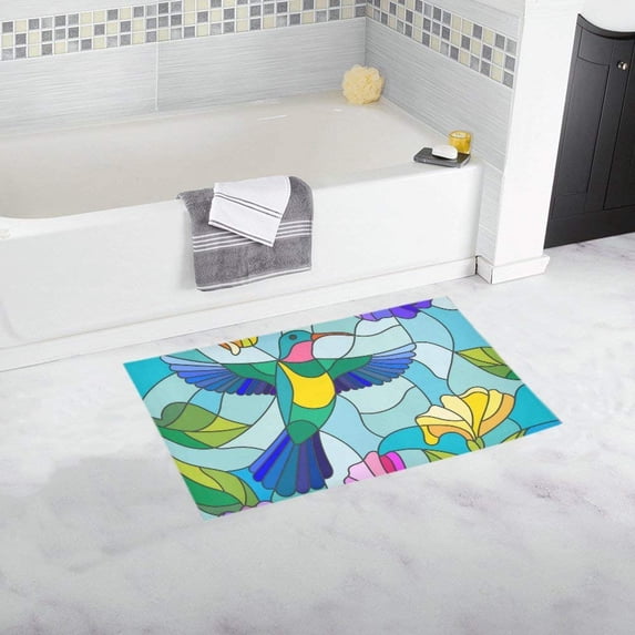 CADecor Stained Glass Style With Colorful Hummingbird Doormat Non Slip Bathroom/Floor Mats Bath Rug 30x18 inches
