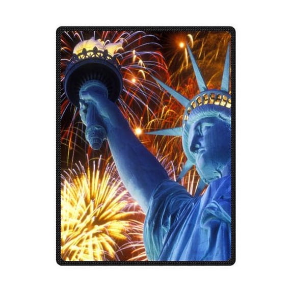 CADecor Statue Of Liberty Fireworks Fleece Blanket Throws 58x80 inches