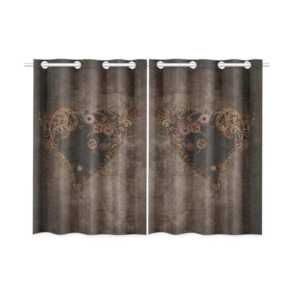 CADecor Steampunk Love Heart Window Curtain Window Treatments Kitchen Curtains 26x39 inches, 2 Pieces
