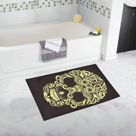 CADecor Stock Vector Dark Brown Ornament Skull Non-Slip Bath Mat Rug Bath Doormat Floor Rug 30x18 inches