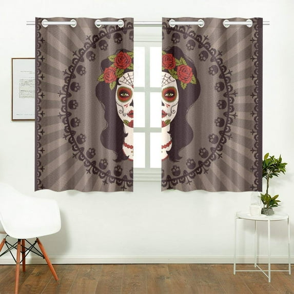 CADecor Sugar Skull Dia De Los Muertos Window Treatment Panel Curtains Window Curtain Kitchen Curtain,Two Piece 26x39 Inces
