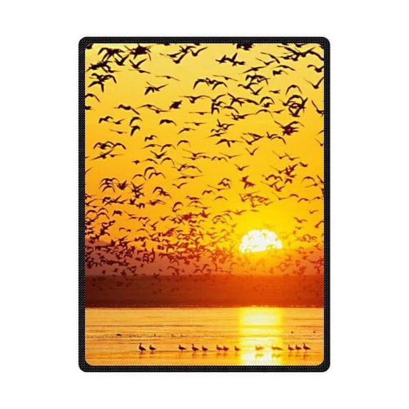 CADecor Sun Rise With Many Birds Flying Fleece Blanket Throw Blanket 58x80 inches