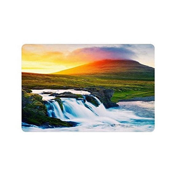 CADecor Sunset Waterfall Door Mat Home Decor, Amazing Nature Landscape Indoor Outdoor Entrance Doormat 23.6x15.7 Inches
