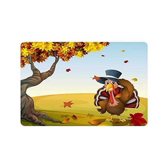 CADecor Thanksgiving Turkey Door Mat Home Decor, Autumn Scenery Indoor Outdoor Entrance Doormat 23.6x15.7 Inches