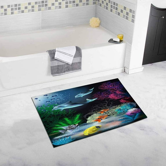 CADecor The Underwater World with Dolphins and Plants Bath Mat Soft Bathroom Rugs Doormat 30x18 inches