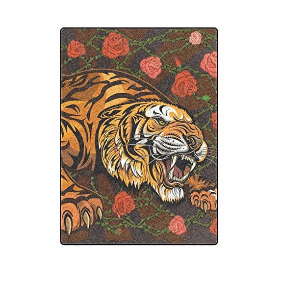 CADecor Tiger And Rose Couch Sofa or Bed Fleece Blanket Throw 58x80 inches