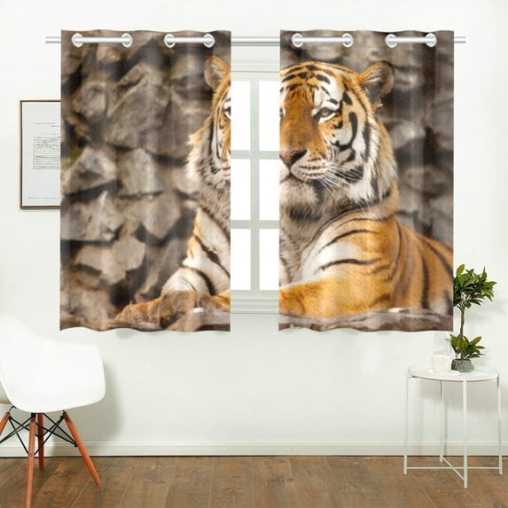 CADecor Tiger Pattern Print Window Treatment Panel Curtains Window Curtain Kitchen Curtain,Two Piece 26x39 Inches