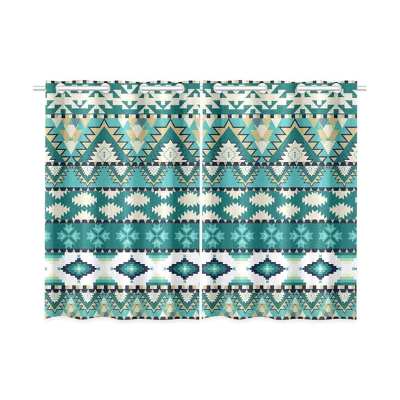 CADecor Tribal Ethnic Window Kitchen Curtain, Aztec Pattern Window Treatment Panel Curtains,26x39 inches,Set of 2