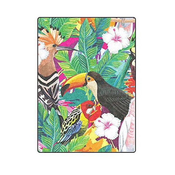 CADecor Tropical Bird Toucan Parrot Hoopoe And Palm Leaves Blanket Throw Super Soft Warm Bed or Couch Blanket 58x80 inches