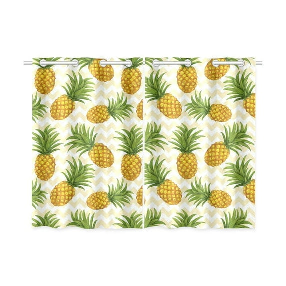 CADecor Tropical Theme Window Kitchen Curtain, Pineapple Window Treatment Panel Curtains,26x39 inches,Set of 2
