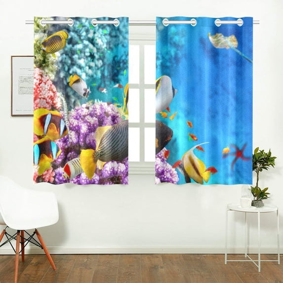 CADecor Underwater World Corals Fish Window Treatment Panel Curtains Window Curtain Kitchen Curtain,Two Piece 26x39 Inches