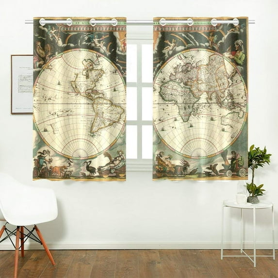 CADecor Vintage Old World Map Window Treatment Panel Curtains Window Curtain Kitchen Curtain,Two Piece 26x39 Inches