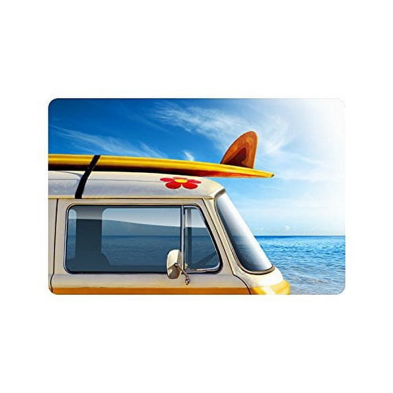 CADecor Vintage Van In The Beach, With A Surfboard On The Non-Slip Indoor/Outdoor Doormat 23.6x15.7 inches