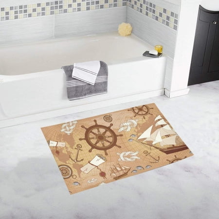 CADecor Vintage compass, sailboat, anchor, ancient map Non-Slip Bath Rug Bath Mat Rug Doormat 30x18 inches