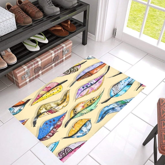 CADecor Watercolor Multicolored Pretty Feathers Pattern Non-Slip Bath Mat Rug Bath Doormat Floor Rug 30x18 inches