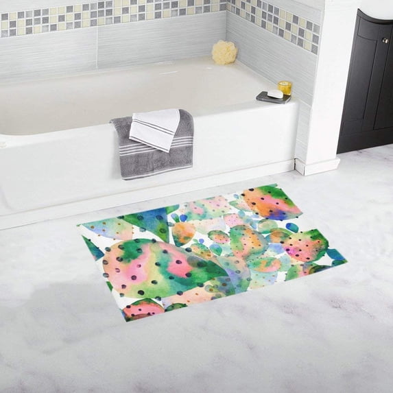 CADecor Watercolor Raster Floral Cactus Doormat Non Slip Bathroom/Floor Mats Bath Rug 30x18 inches