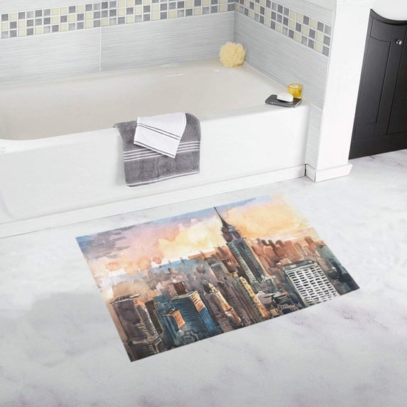 CADecor Watercolor Skyscrapers New York City Non-Slip Bath Mat Rug Bath Doormat Floor Rug 30x18 inches