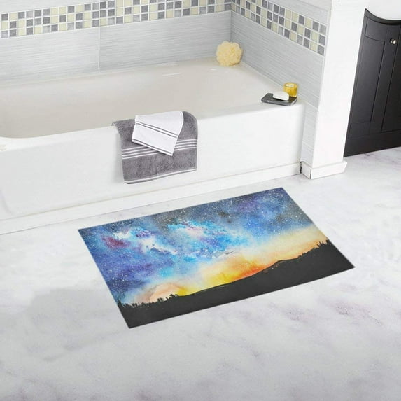 CADecor Watercolor Starry Night Doormat Non Slip Bathroom/Floor Mats Bath Rug 30x18 inches