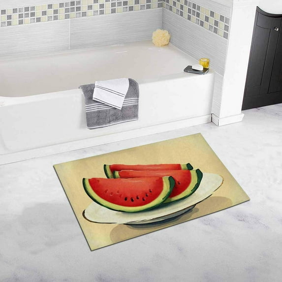 CADecor Watermelon Slices on Plate Bathroom Mat Bath Rug, Doormat 30x18 inches
