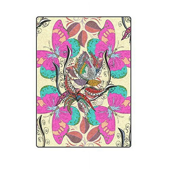 CADecor Yoga Leaves Butterfly Flowers Throw Blanket Bed Sofa Blanket 58x80 inches