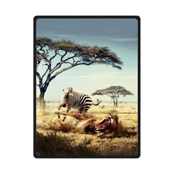 CADecor Zebra Battle Lion Fleece Blanket Throws 58x80 inches