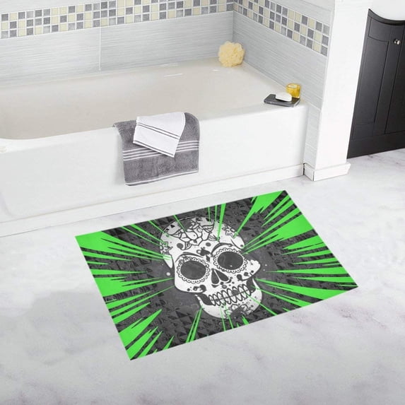 CADecor skull and green Non-Slip Bath Rug Bath Mat Rug Doormat 30x18 inches