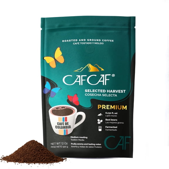 CAF CAF PASION CAFETERA Coffee - Selected Arabica Colombian Best Beans - Roast and Ground Coffee - Low Acid - Premium Single Origin - Selected Whole bean - Medium Roast - Fermented food (12 Oz)