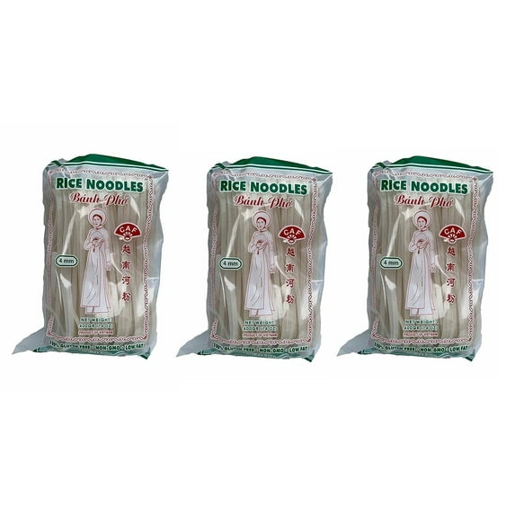 CAF Premium Rice Noodles, Rice Sticks, Rice Noodles for Pho or Pad Thai, Gluten Free, Medium, 4mm Pack of 3