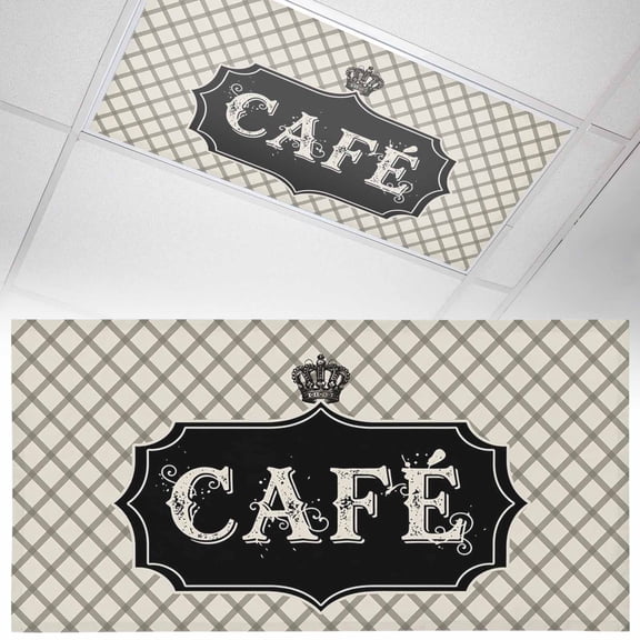 CAFE Fluorescent Light Covers Luxury Crown Black Stripes Beige Plaid Casual Retro Magnetic Light Filters Ceiling Lighting Panel Shade for Classroom Office Home 2 x 4 ft, 1 Pack