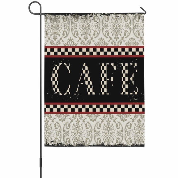 CAFE Garden Flag 12 x 18 Inches, Traditional Ethic Flowers Black Plaids Casual Retro Weather Proof Outdoor Patio Flags Double Sided Small Garden Decoration for Yard Outside Home
