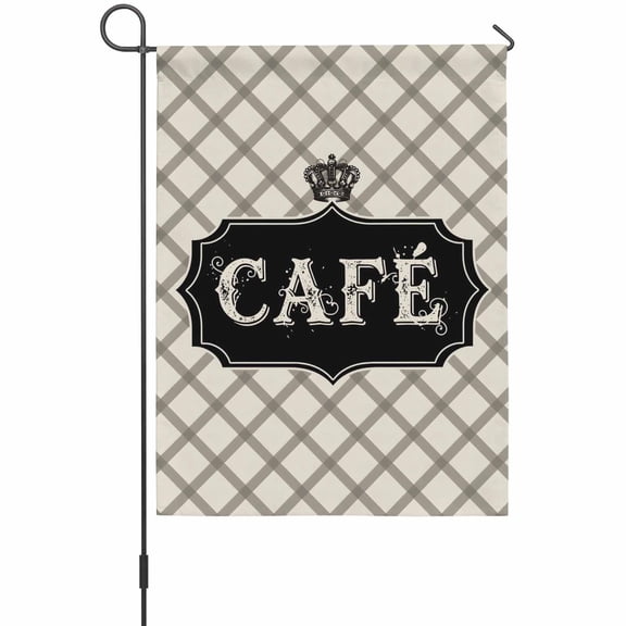 CAFE Garden Flags For Outdoor, Luxury Crown Black Stripes Beige Plaid Casual Retro Small Double Side Yard Flags Weather Proof Garden Decor for Lawn Outside Holiday 12 x 18 Inches