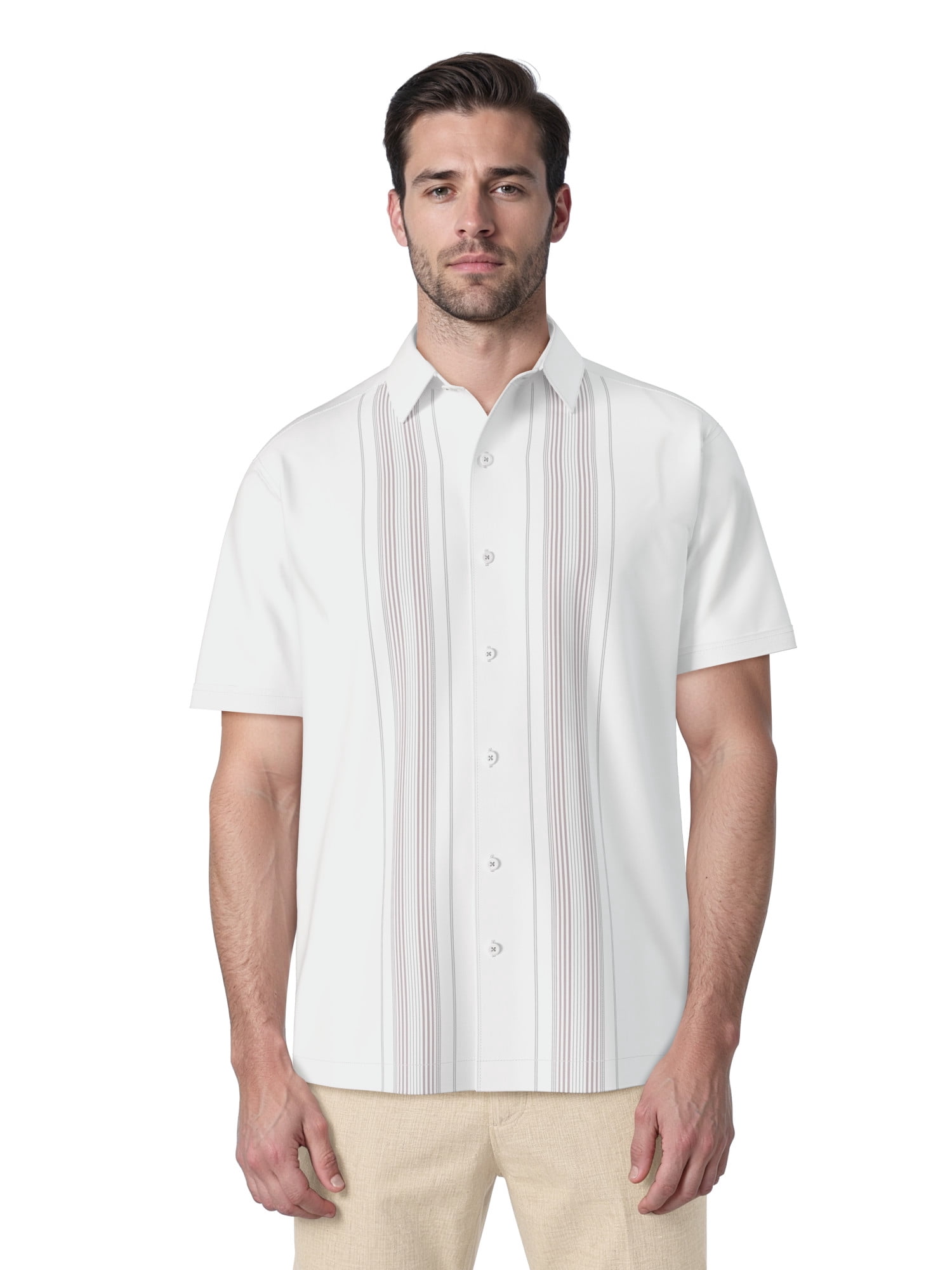Cafe Luna Men's and Big Men's Yarn-Dyed Panel Shoort Sleeve Woven Shirt, Size S-4XL
