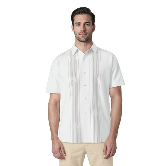 Cafe Luna Men's and Big Men's Yarn-Dyed Panel Shoort Sleeve Woven Shirt, Size S-4XL