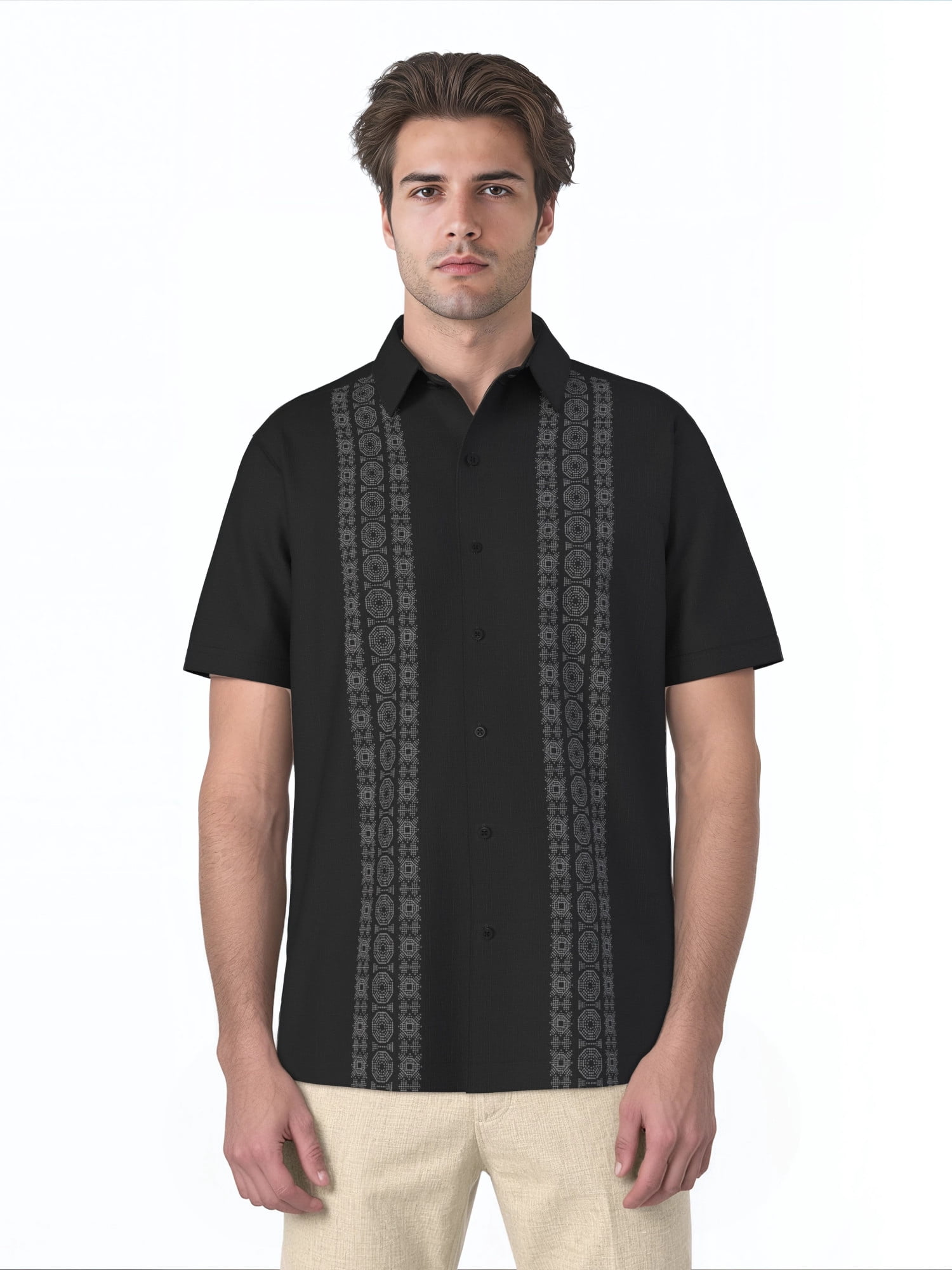 Cafe Luna Men's and Big Men's Abstract Print Panel Short Sleeve Woven Shirt, Size S-4XL