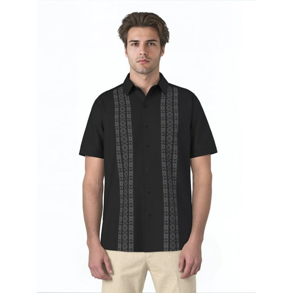 Cafe Luna Men's and Big Men's Abstract Print Panel Short Sleeve Woven Shirt, Size S-4XL