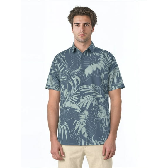 Cafe Luna Men's and Big Men's Printed Leaves Short Sleeve Woven Shirt, Size S-4XL