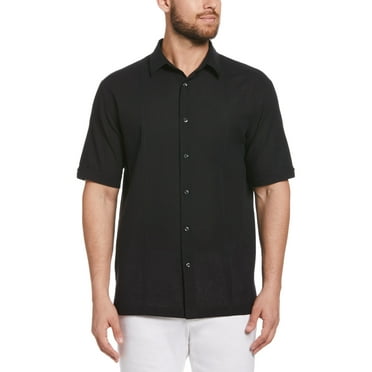 Cafe Luna Men's and Big Men's Short Sleeve Linen-Cotton Tuck Panel Woven Shirt, Sizes S-5XL