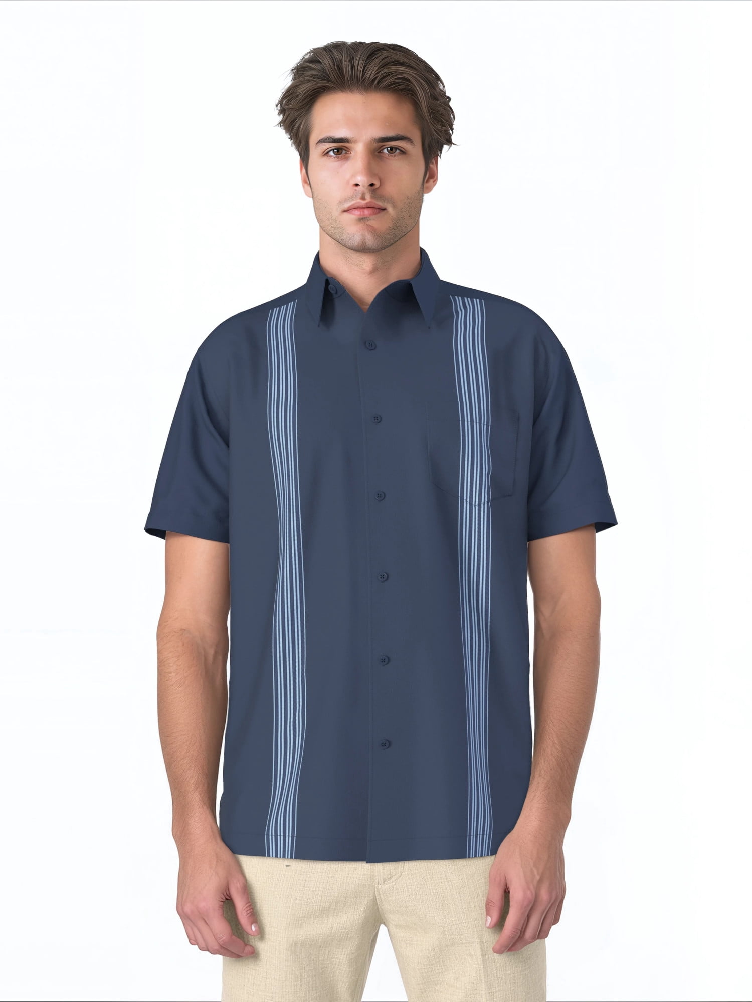 Cafe Luna Men's and Big Men's One Pocket Panel Print Short Sleeve Woven Shirt, Size S-4XL
