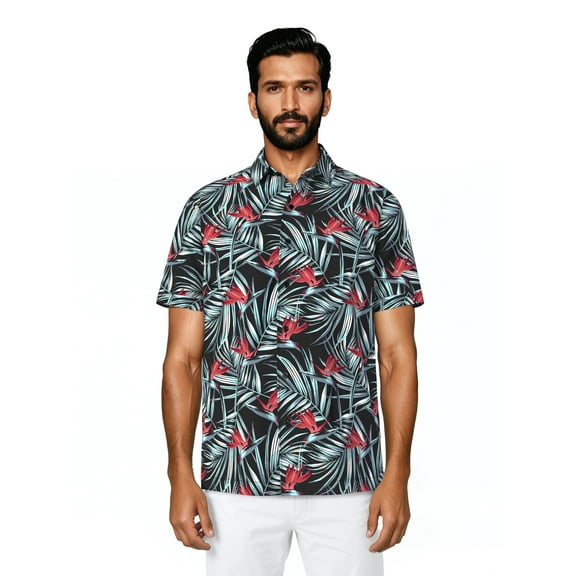 Cafe Luna Men's and Big Men's Printed Floral Textured Short Sleeve Woven Shirt, Size S-4XL